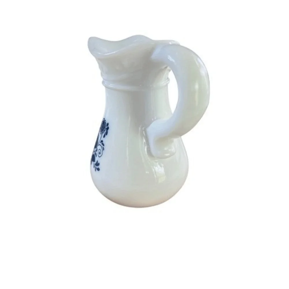 Avon Milk Glass Creamer Blue Floral Pitcher Small Vase Vintage 1970s